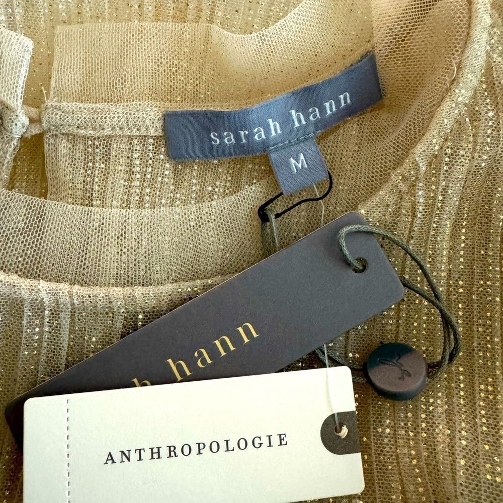 Anthropologie Sarah Hann Jody Sheer Top Blouse Neutral Shimmer Size Medium NWT - Picture 8 of 12